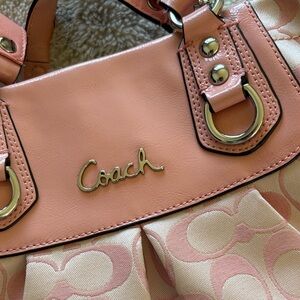 Coach Peach Pink Signature Shoulder Bag with Gold Hardware